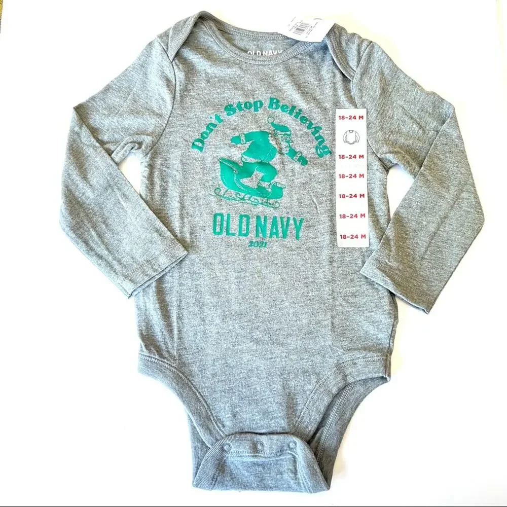 Old Navy Baby Long Sleeve Graphic Logo Bodysuit Sz 18-24M